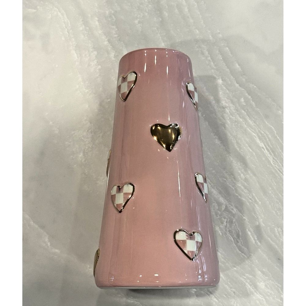 MacKenzie-Childs Rosy Check Short Heart Vase 20oz #41120-011 NIB
